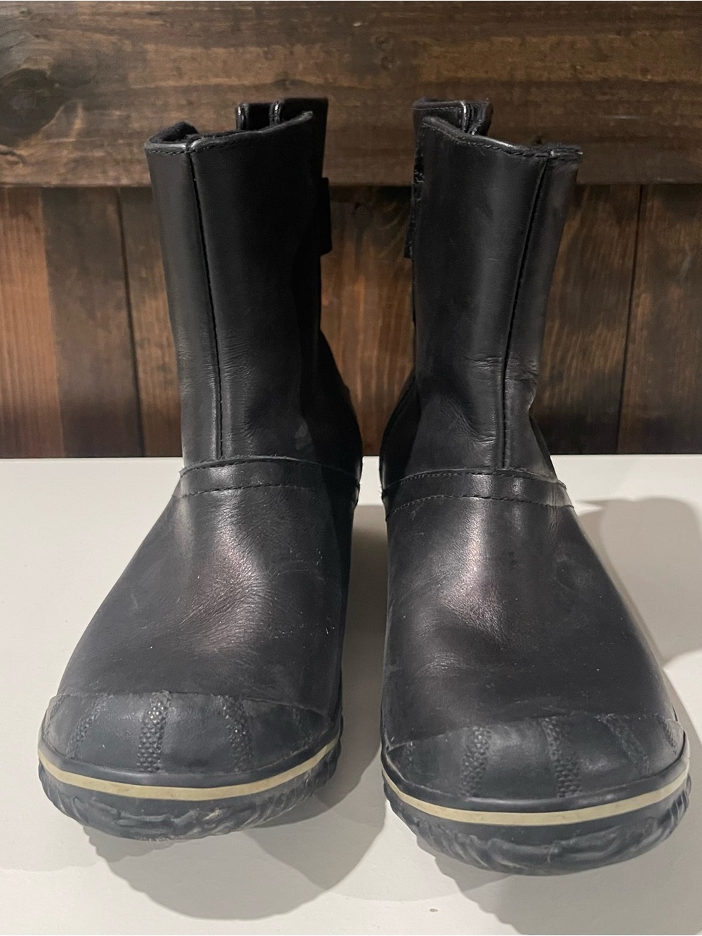 Sorel Womens 8.5 Black Slimboot Leather Pull On Rain Boots Waterproof Granola - Picture 5 of 11